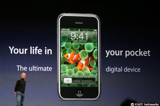 Apple CEO Steve Jobs introducing the iPhone at 2007's Macworld.