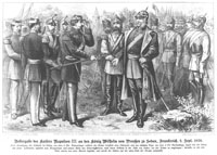 Übergabe des Kaisers Napoleon III. an König Wilhelm von Preußen in Sedan am 2. September 1870
