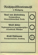 Wahlschein Reichspräsidentenwahl 1932