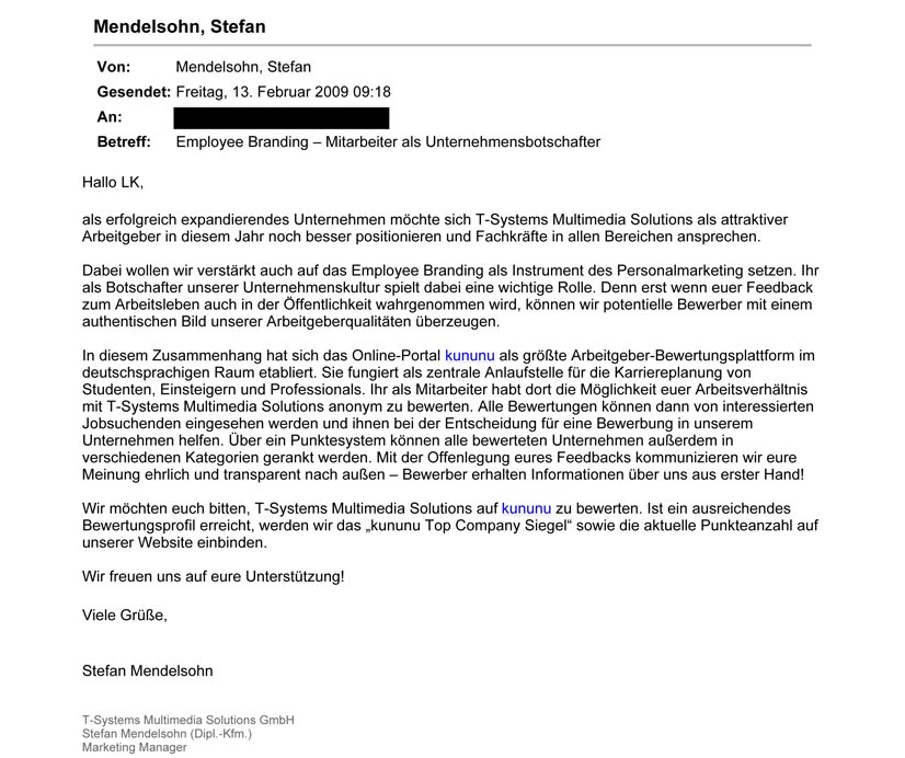 Mitarbeiter zu kununu einladen