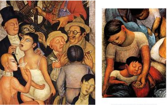 CAUTIONARY TALE. During the Mexican Revolution (1920-1920), muralist Diego Rivera created “Night of the Rich” & “Night of the Poor,” a fresco of his country’s struggle against a cruel, greedy, American-backed autocracy.