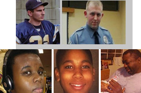 The Free and the Dead Clockwise from left: Killer cops Daniel Pantaleo & Darren Wilson; cop victims Eric Garner, Tamir Rice, Michael Brown