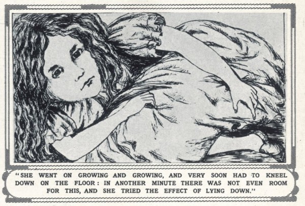Alice drawn by Lewis Carroll c.1862., Illustration taken from the original manuscript of 'Lewis Carroll's' Rev. C.L. Dodgson 'Alice in Wonderland' showing 'Alice' curled up as she grew and grew. Rev. Dodgson's drawings including this one were closely copied by Sir John Tenniel for his illustrations to the first edition of 'Alice in Wonderland'. Photo by: Mary Evans/© Illustrated London News Ltd/Everett Collection(10222602)