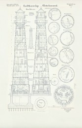 N.N. , Leuchtfeueranlage Westerheversand, Westerhever: Ansicht, Schnitte 1:50. Lithographie auf Karton, 100,6 x 65,3 cm (inkl. Scanrand). Architekturmuseum der Technischen Universit‰t Berlin Inv. Nr. BZ-I 22,060.