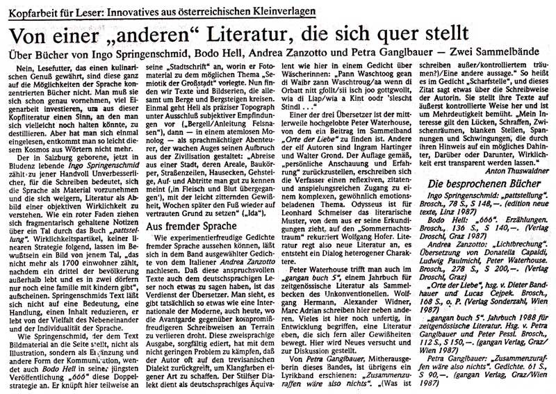 Anton Thuswaldner über Gangan Buch 5 und Petra Ganglbauer