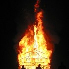 The Temple of Joy aflame at Burning Man in Black Rock City, Nevada. (Photo by Keith Pomakis)