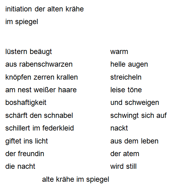 Initiation der alten Krähe im Spiegel