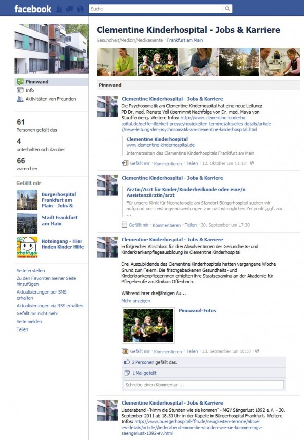 Facebook-Page Clementine Kinderhospital Jobs und Karriere