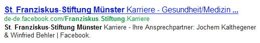 Darstellung der Inhalte des Infofeldes in den Google Suchergebnissen