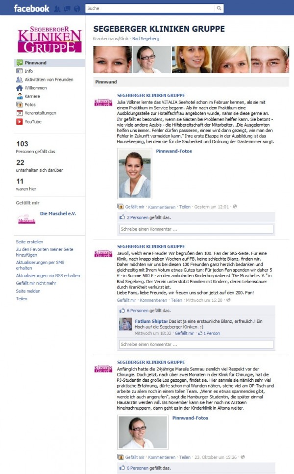 Facebook-Page der SEGEBERGER KLINIKEN GRUPPE