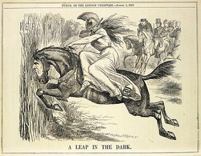 "Der Sprung ins Dunkle" - Karikatur von 1867