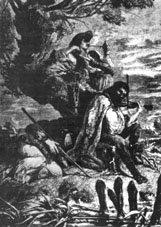 Drei ungarische Zigeuner. Romantischer Stich nach Nikolaus Lenaus Gedicht Die drei Zigeuner.