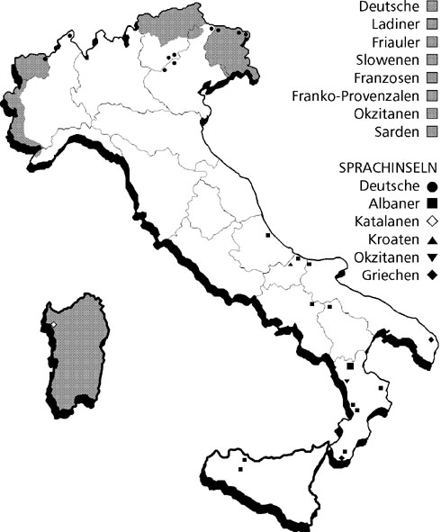 Innerhalb des Nationalstaates Italien gab es schon immer verschiedene ethnische Minderheiten mit eigener Sprache und Kultur.