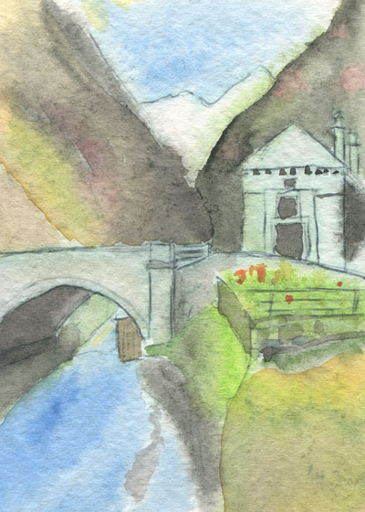aquarell simplon gondoschlucht alte kaserne