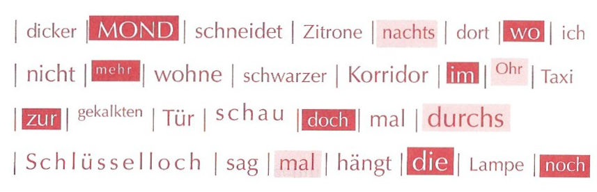 Collage von Herta Müllers Gedicht „Dicker Mond schneidet Zitrone“