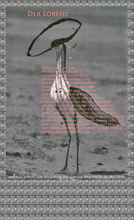 Bild von Juliane Duda mit den Übermalungen von C.M.P. Schleime und den Texten von Andreas Koziol aus seinem Bestiarium Literaricum. Hier „Der Lorenc“.