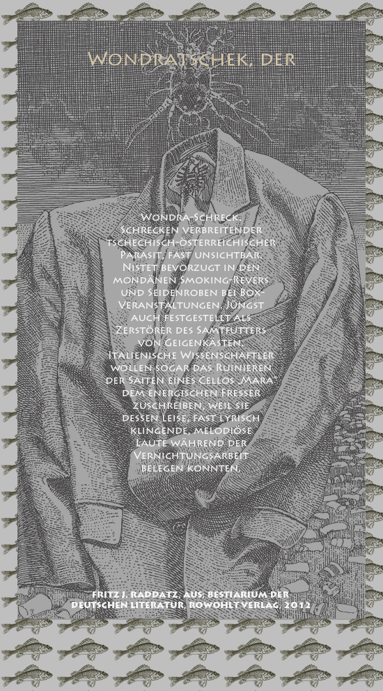 Bild von Juliane Duda mit den Zeichnungen von Klaus Ensikat und den Texten von Fritz J. Raddatz aus seinem Bestiarium der deutschen Literatur. Hier „Wondratschek, der“.