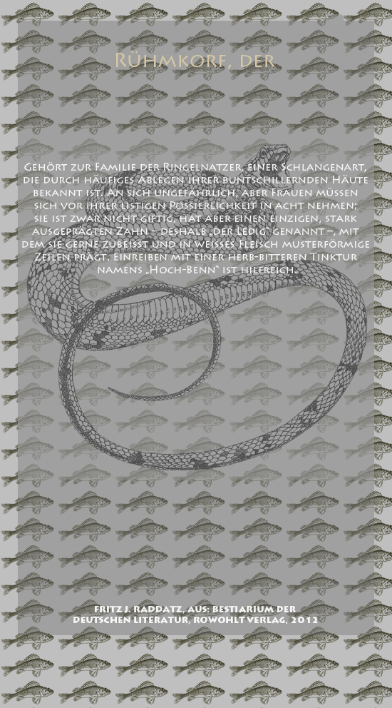 Bild von Juliane Duda mit den Zeichnungen von Klaus Ensikat und den Texten von Fritz J. Raddatz aus seinem Bestiarium der deutschen Literatur. Hier „Rühmkorf, der“.