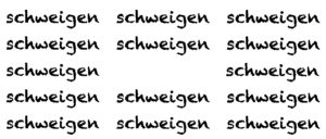 Gedicht „schweigen“ von Eugen Gomringer in Schreibschrift