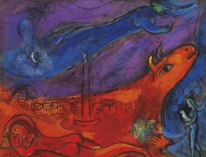 Marc Chagall: Die Bastille, Farblithographie 1954