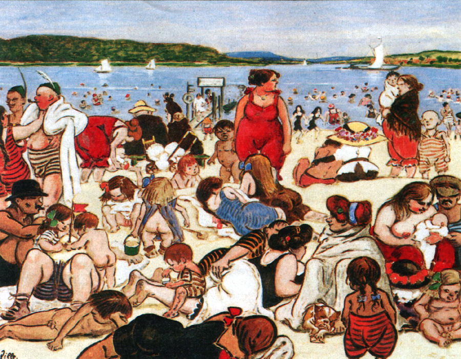 Berliner Strandleben, Aquarell von Heinrich Zille, (1858-1929), Privatbesitz, Berlin