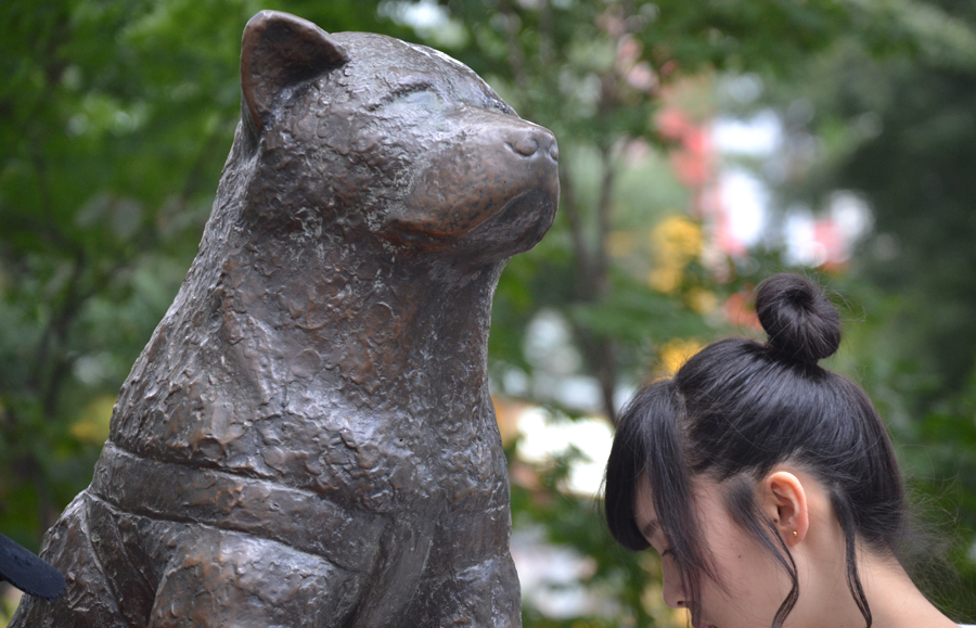 Hachiko mit Mädchen Bild für Text