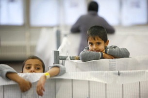 Young children at a refugee centre in Buchs, Switzerland in January 2016