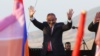 Armenian Prime Minister Nikol Pashinian speaks during the rally in Stepanakert on August 5.