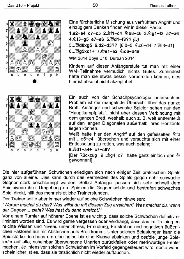 Probeseite aus Thomas Luther: Das U10-Projekt (Schachtraining für Kids)