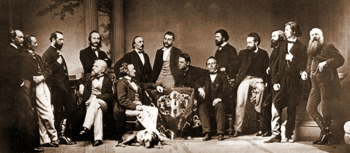 Alexander Ritter (4. von rechts) im Freundeskreis seines Vorbildes Richard Wagner: u.a. Hans von Bülow, Friedrich Uhl, Richard Pohl, H. v. Rosti, A. de Gasperini, Adolf Jensen, Felix Draeseke, Leopold Damrosch, Heinrich Porges, Michael Moszonyi