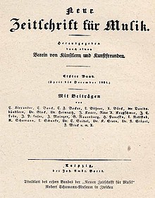 "Erste Anstösse zu einer wissenschaftlichen Musikologie gaben u.a. Robert Schumann und sein Lehrer Friedrich Wieck mit der 'Neuen Zeitschrift für Musik'" (Bild: Deckblatt der Zeitschrift)