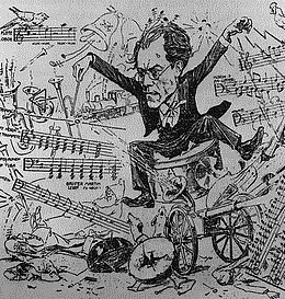 Dirigent Gustav Mahlers Kakaphonie (Zeitgenössische Karikatur)