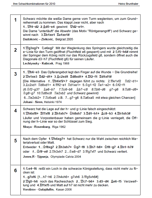 Heinz Brunthaler: "Ihre Schachkombinationen für 2010" - Leseprobe 2 Heinz Brunthaler: "Ihre Schachkombinationen für 2010" - Leseprobe 2
