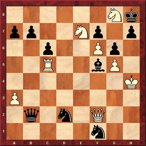 Mihai Neghina: "Die zwei Damen im Spiegel" - Schach-Studie (Urdruck) 2009 - 6Nk/pp2Np1p/2p2Pp1/2R2bP1/7K/P7/1q1n1Q2/5n2 w