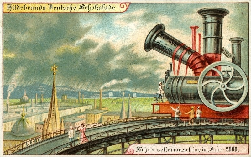 Postkarte mit Motiven aus Science-Ficiton-Erzählungen von Kurd Laßwitzmotiven