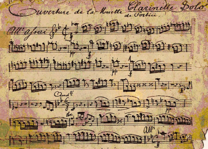 Autograph der "Muette"-Ouvertüre von Daniel Auber (Klarinetten-Part)