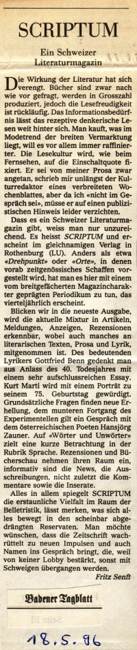 SCRIPTUM-Rezension (Badener Tagblatt 1996)
