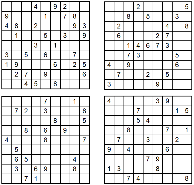 Sudoku 1-4 - Oktober 2020 - Aufgaben - Glarean Magazin
