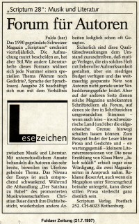 SCRIPTUM-Rezension in der Fuldaer Zeitung