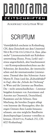 SCRIPTUM-Rezension in der Zeitschrift "Panorama"