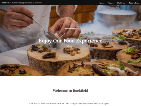 Rockfield is a refined theme designed for restaurants and food-related businesses seeking a classic, elegant look.