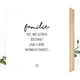 Wunderpixel® Holzbild Familie - 15x15x2cm zum Hinstellen/Aufhängen, echter Fotodruck mit Spruch auf Holz - schwarz-weißes Wand-Bild Aufsteller zur Dekoration Zuhause oder Geschenk-Idee