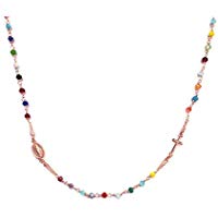 Kurze Rosenkranz-Halskette für die Dame, aus Silber 925 und farbigen Steinen - Kreuz und kleines Madonnen-Medaillon - Linea Italia, Schmuck Made in Italy