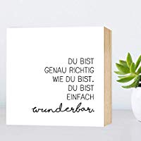 Du bist einfach wunderbar - Holzbild 15x15x2 zum Hinstellen Aufhängen, Spruch - schwarz-weißes Holz-Schild Bild Poster Aufsteller zur Deko im Büro Wohnung als Geschenk Mitbringsel Geburtstag Hochzeit