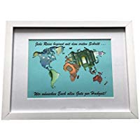 Geldgeschenk beschriftete Weltkarte im Bilderrahmen, Hochzeitsgeschenk, Geburtstag