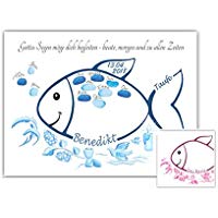 Fingerabdruck Fisch Taufe Geschenk, Tauffisch, Taufe Gästebuch Alternative, Fingerabdruck Baum Taufe 29x42cm Poster, Taufgeschenke für Mädchen und Jungen
