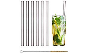 HALM Glas Strohhalme Wiederverwendbar Trinkhalm - 6 Stück gerade 20 cm + plastikfreie Reinigungsbürste - Spülmaschinenfest - Nachhaltig - Glastrinkhalme Glasstrohhalme für Long-Drinks, Smoothies, Saft