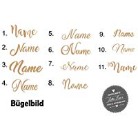 Bügelbild Wunsch Name Text in Flex, Glitzer, Flock, Effekt in Wunschgröße