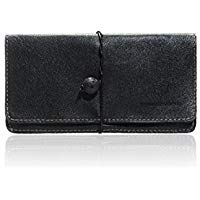Schwarzer lederner Tabakbeutel mit grauer Nähte, Koffer, Tasche, mit Riemen und Lavastein, italienisches handgefertigtes Produkt mit italienischem Echtleder - Geschenkideen - Unisex