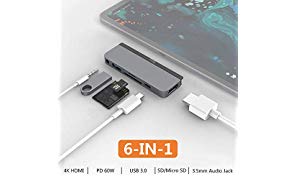 HyperDrive USB C Hub 6-in-1 mit Type-C,USB 3.1,HDMI,SD/MicroSD Slot,Audio Jack,Speziell für das Neue iPad Pro 2018,Space Grau